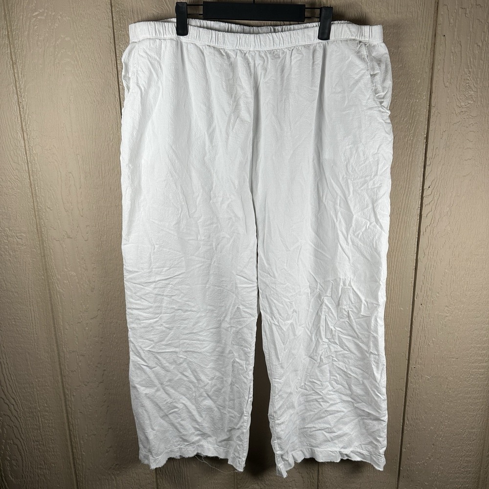 Jess & Jane Wide Leg Cropped Pants Womens 2X White Lagenlook Cotton Beach Summer
